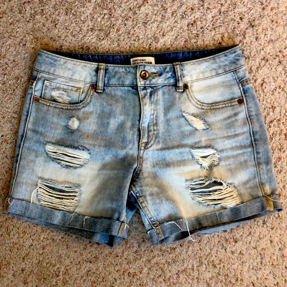 Light Washed Distressed Forever 21 Denim Shorts